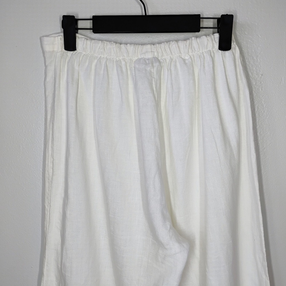 Bryn Walker 100% Linen White Wide Leg Pants Elastic Waist USA Beachy Medium - Picture 5 of 11